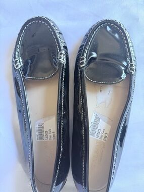Talbots Black Patent Leather Loafers with Contrast Stitching